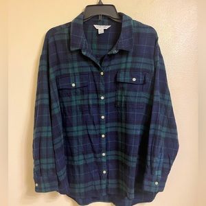 Old Navy "The Boyfriend Shirt" Blue Plaid Flannel